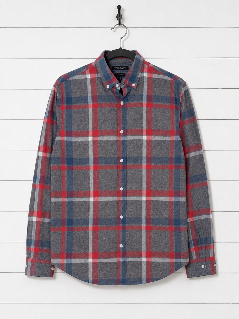 Banana Republic Gray Red Blue Plaid Button-Down Shirt
